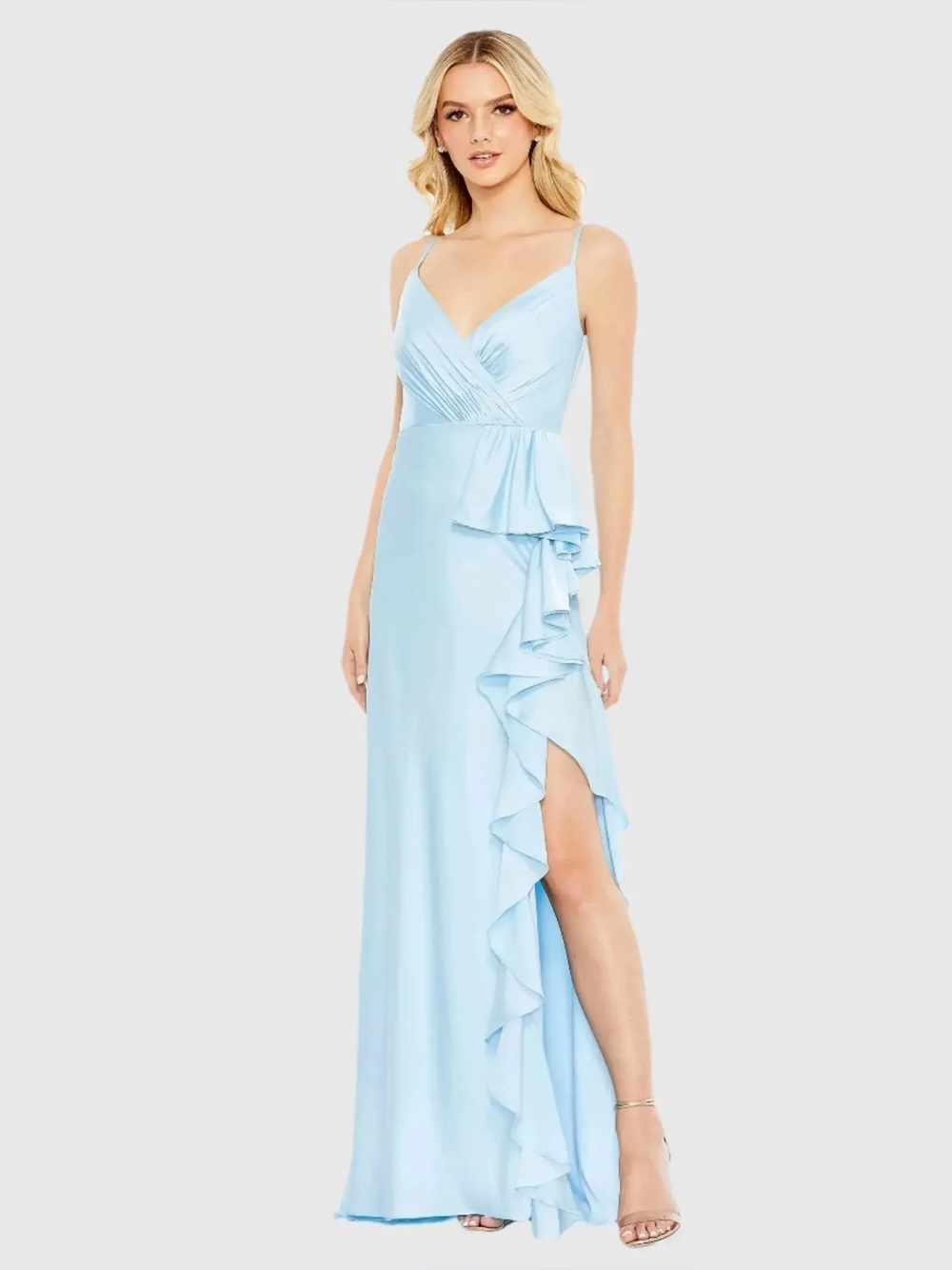 NWT Mac Duggal Powder Blue Satin Ruffle Gown Dress Size 2